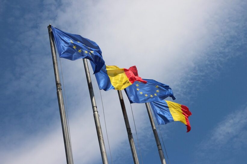 romania, eu, flags, europe, flag, eu flag, european, flutter, blue