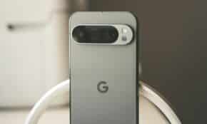 Rear view of a modern smartphone with camera array.