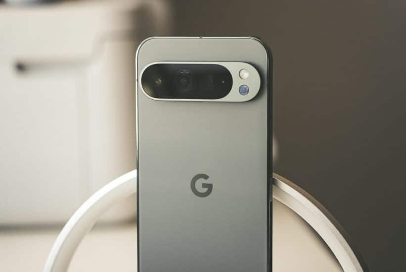 Rear view of a modern smartphone with camera array.