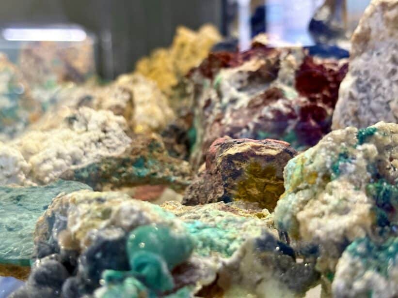Colorful mineral formations with varied textures