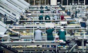 a group of people in a factory