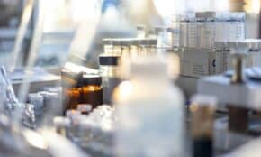bottles of medicine are lined up on a table