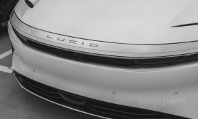 the front of a white car