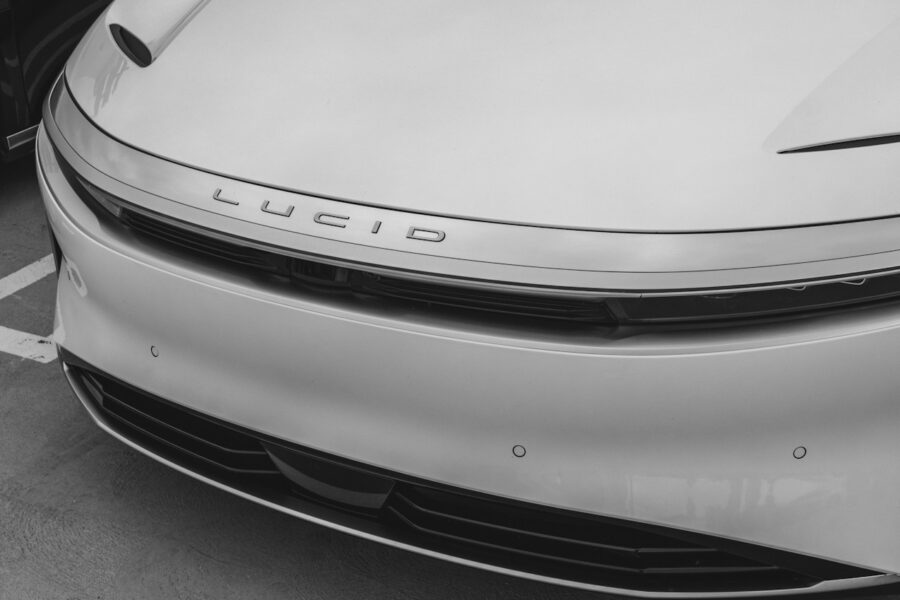 the front of a white car