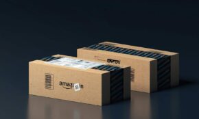 two boxes of amazon are stacked on top of each other