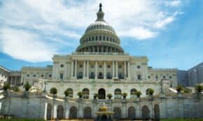 United states capitol building with a fountain.