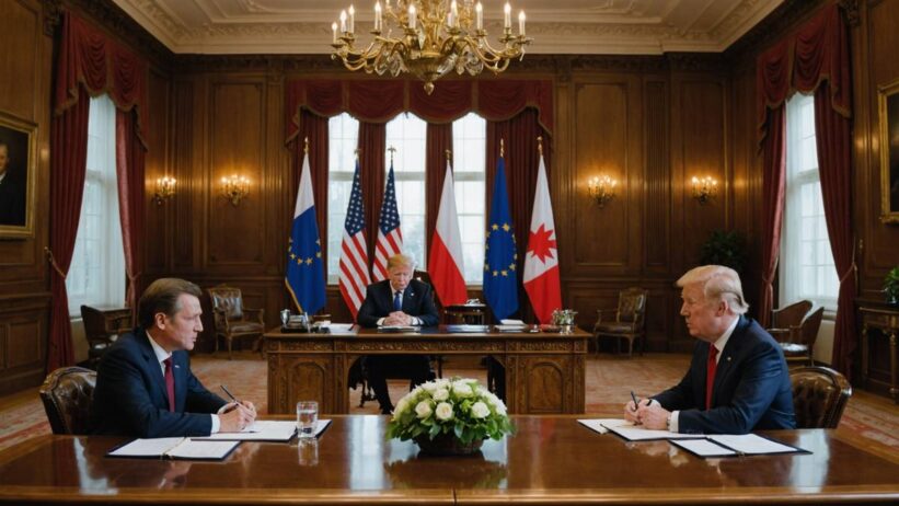 Trump og Xi Jinping møtes ved forhandlingsbordet med nasjonale flagg i bakgrunnen under diplomatisk toppmøte