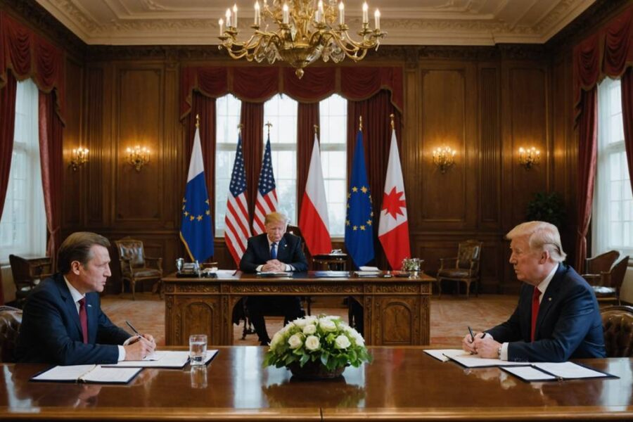 Trump og Xi Jinping møtes ved forhandlingsbordet med nasjonale flagg i bakgrunnen under diplomatisk toppmøte