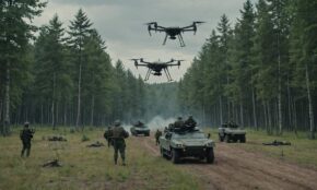 Ukrainian military operators control advanced drones in wooded border area during strategic offensive operations
