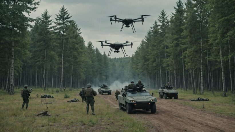 Ukrainian military operators control advanced drones in wooded border area during strategic offensive operations