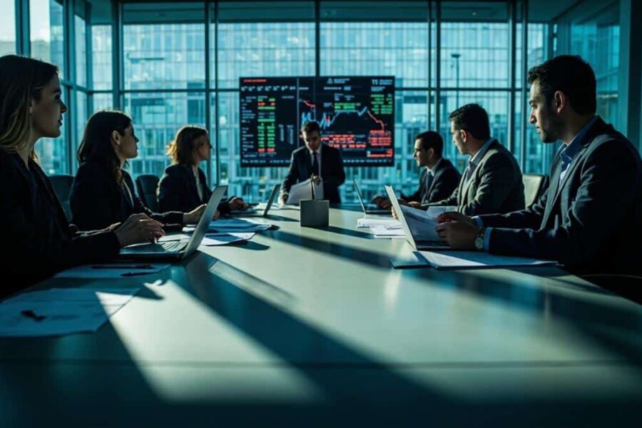 IREN executives in modern boardroom reviewing convertible bond documents and financial charts for $3B AI infrastructure funding
