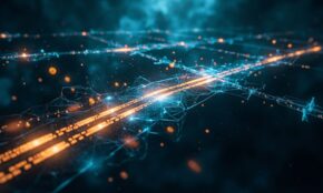 THORChain multi-chain attack visualization showing compromised blockchain bridges with flowing digital assets in dark space