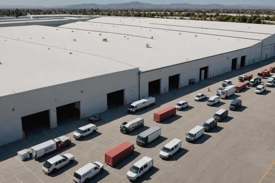 Reyes Coca-Cola beverage distribution center in Ventura with loading docks and delivery trucks before plant closure