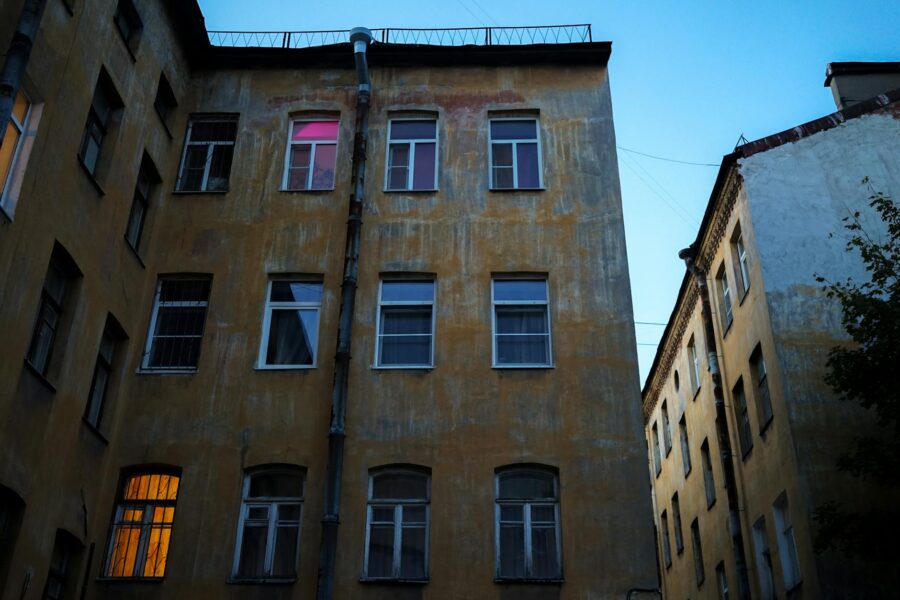 Apartment courtyard evening